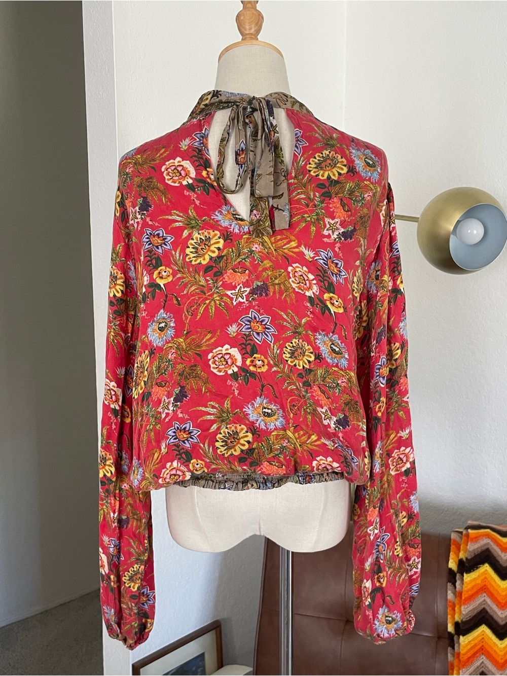 Nikasha Toscana Floral Blouse High Neck Tie Peasant Blouse - Picture 4 of 11